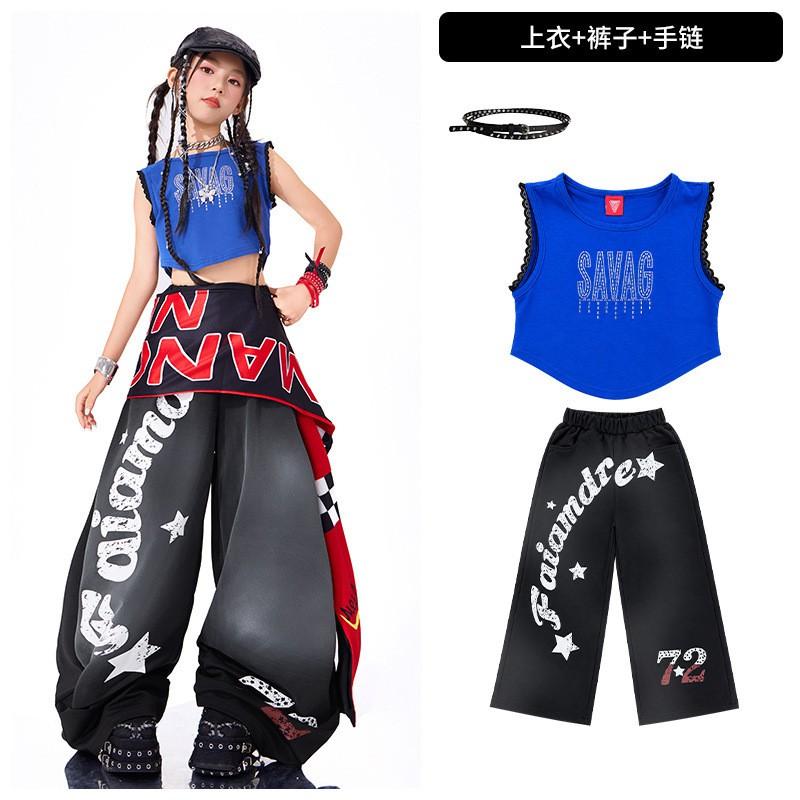 Girls Jazz Dance Outfit Hip Hop Streetwear Short Sleeve Set With Accessories Kids Performance Catwalk