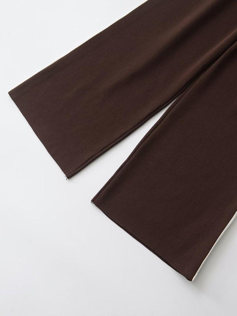 Весна 2025 Женский европейский и американский стиль С длинным рукавом Стойка воротника Вязаный свитшот с длинными брюками