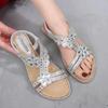 Large Size Hollow Sandals Comfortable Women's Shoes Flat Rhinestone Sandals