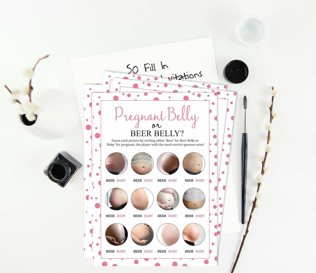 Inkdotpot Игра Baby Belly или Beer Belly Игра Baby Shower Карточки Игровые принадлежности для вечеринок Карточки с активностью Baby Shower Гендерно-нейтральные игры Мальчик или девочка
