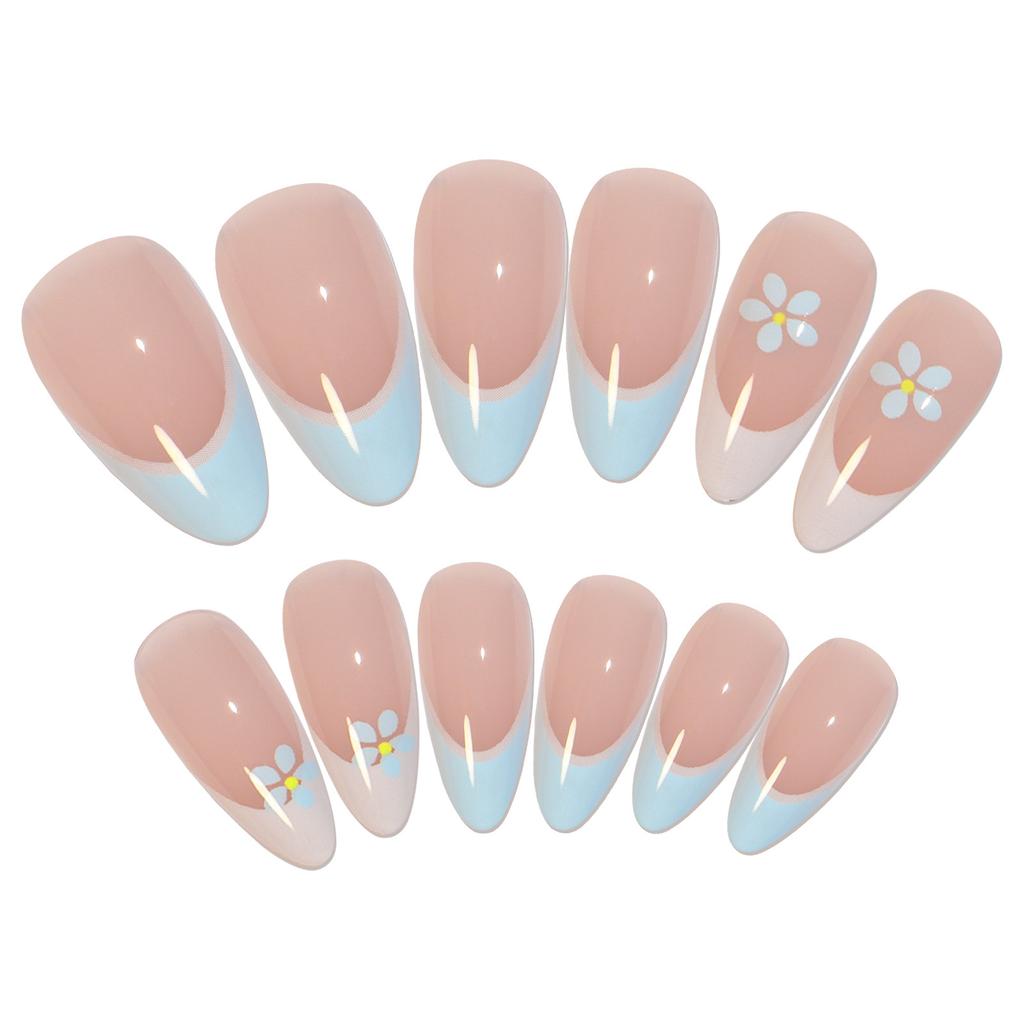 Французская носимая броня телесного цвета патч накладные ногти для нейл-арта планшет полный патч цветной коллаж синий цветок наклейка для нейл-арта