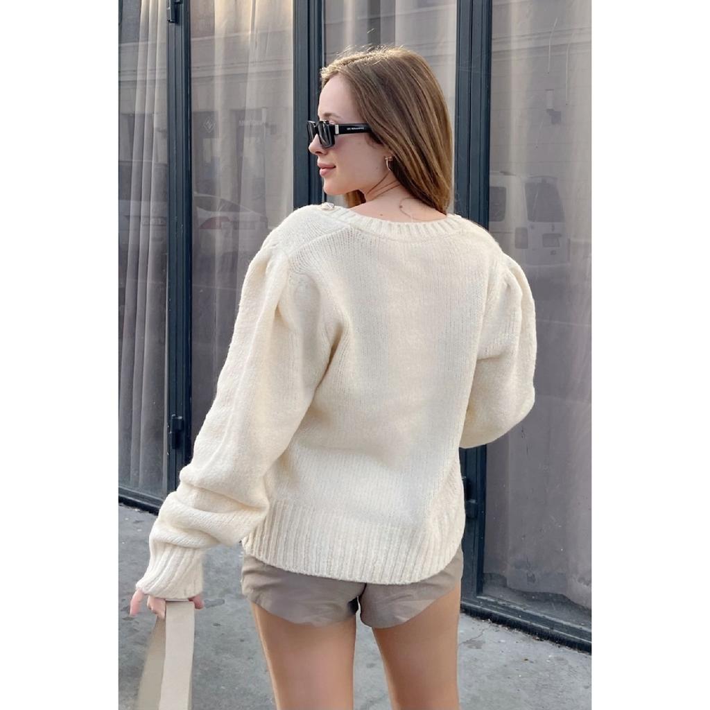 Women's Square Collar Button Patterned Knitwear Sweater