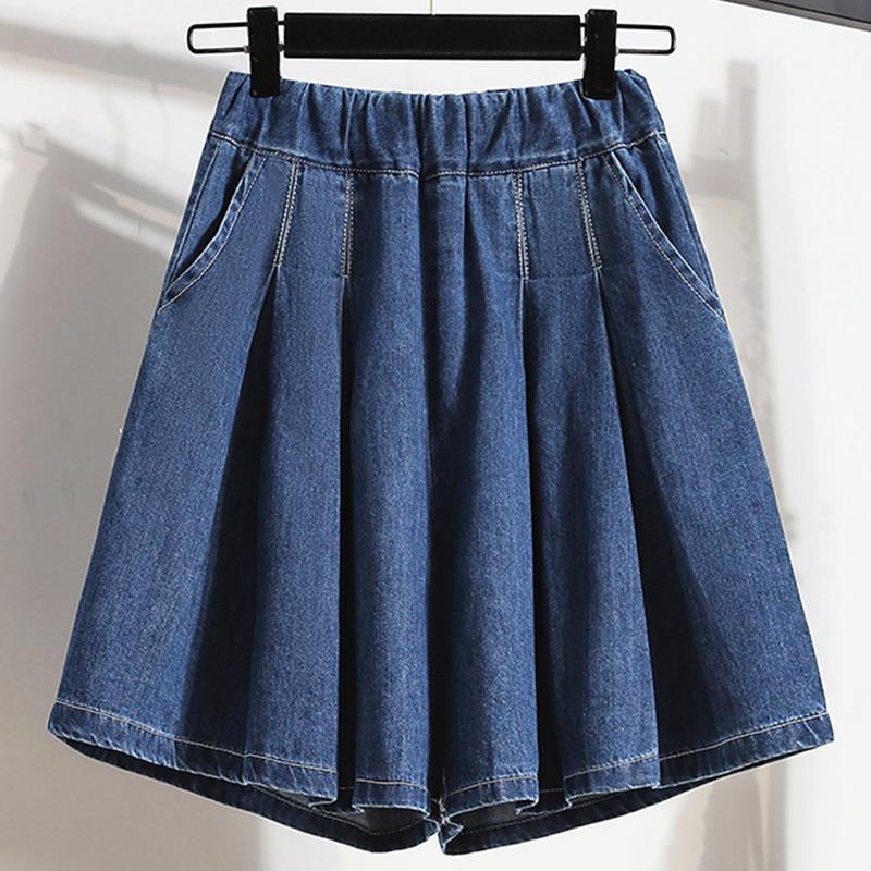 Ladies' Trousers Big Size Women's Denim Shorts Wide-legged Thin Section A Word Skirt Trousers Female Summer Thin Cover Belly Five-minute Trousers