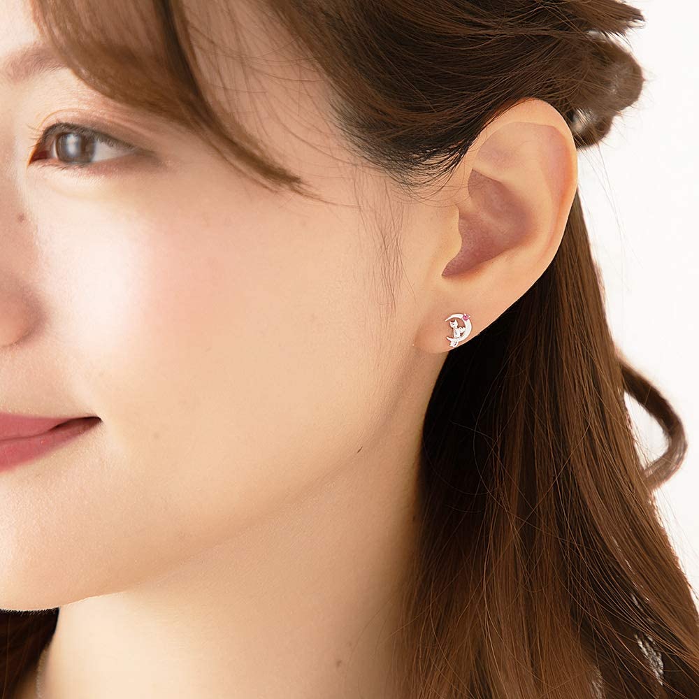 Серьги с мотивом «кошка-полумесяц», серебро, камень по выбору, женский (Февральский аметист)