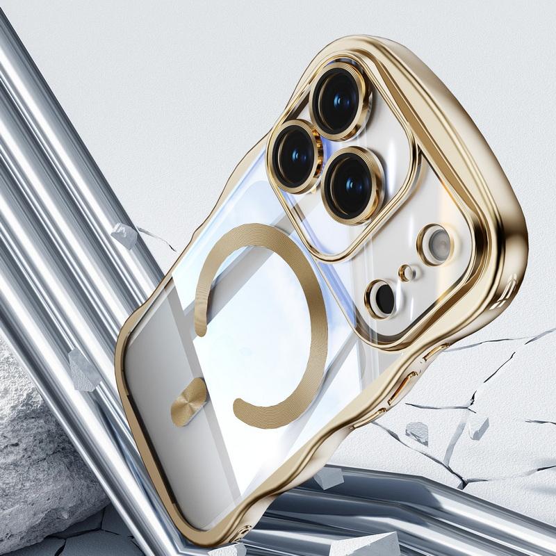 Покрытие Волнистая Рамка Магнитный Чехол Для Телефона Для iPhone 17 Pro Max 16 15 14 13 Гальванизированный Силиконовый Бампер Ударопрочный Прозрачный Мягкий Чехол