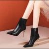High Heel Women's Boots 2024 Winter Fashion PU Leather Pointed Toe Ankle Boots Crystal Luxury High Heels Pumps Zapatos