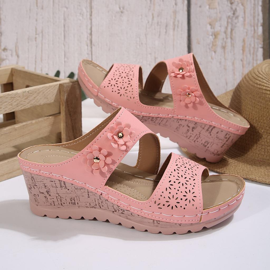 2025 New Plus Size Wedge Slippers Women's Shoes Summer Cutout Wedge Fish Mouth Wedge Platform Beach Slippers