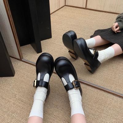 Версия из коровьей кожи~ модные коровьи Т-образные с золотой пряжкой на толстой подошве с круглым носком Мэри Джейн кожаные туфли на одинарном ходу с большой головой женские