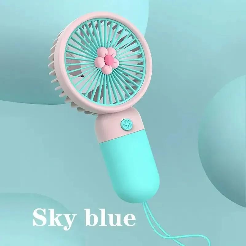 Мини ручной вентилятор цвета макарон с ремешком, USB-перезаряжаемый электрический маленький свежий портативный вентилятор для студентов, дизайн с цветком