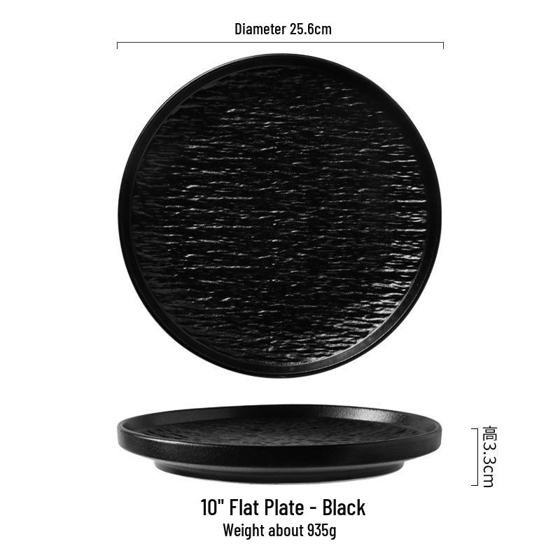 Керамическая обеденная тарелка с японским каменным узором – Премиальное блюдо для стейка и салата