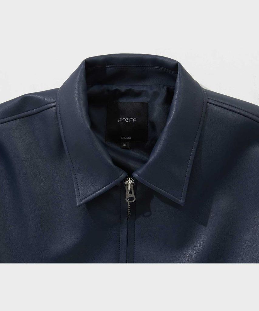 Ffeff Studio Leather Single Zip-Up Jacket (Navy)