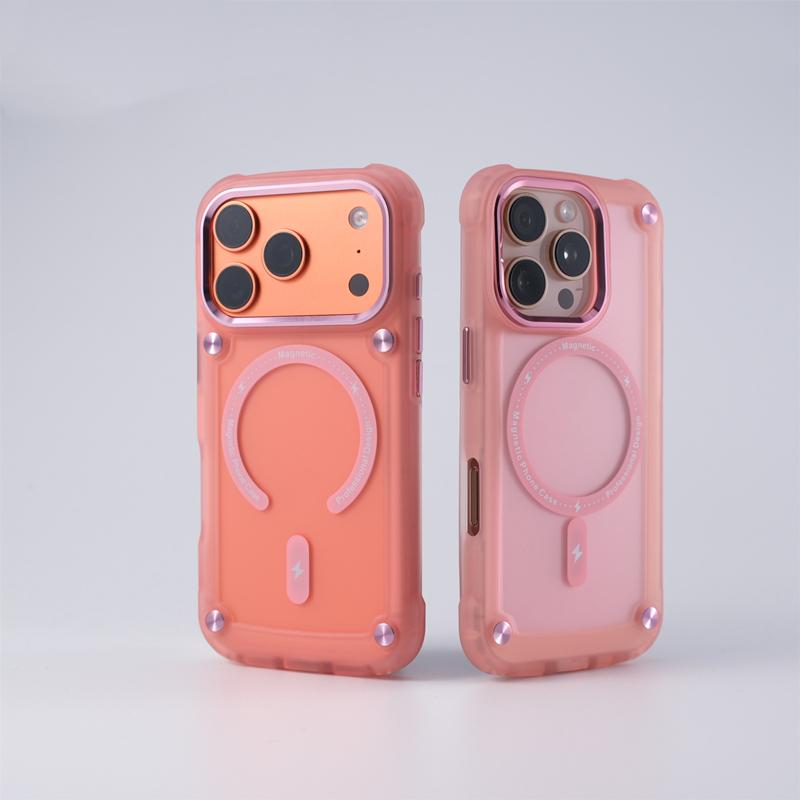 Магнитный матовый полупрозрачный чехол для Magsafe для iPhone 17 16 15 14 Plus 13 12 Pro Max Air Роскошная металлическая кнопка Ударопрочный чехол