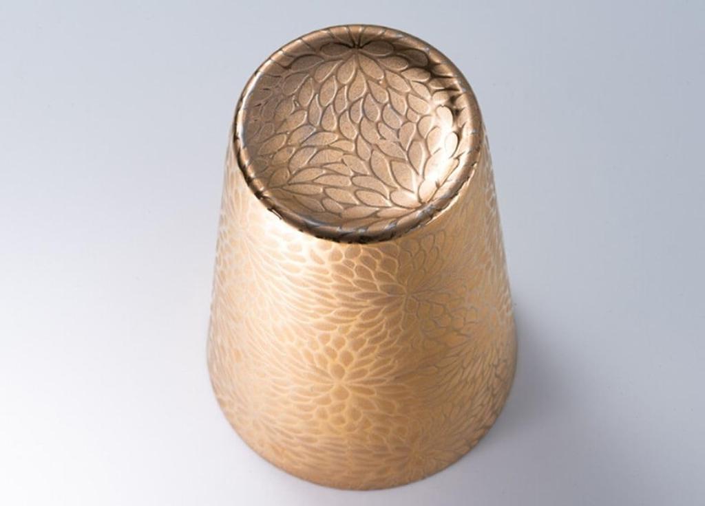 Transparent Chrysanthemum Wooden Made in Japan J-kitchens Ultra-Thin Tumbler, Gold, Design, Box, 370ml,
