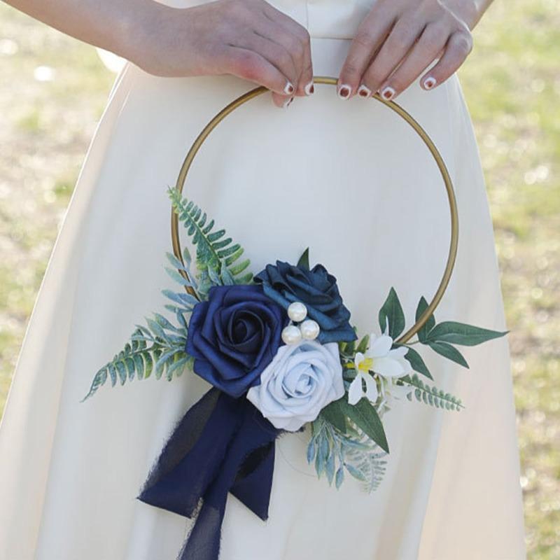 1Pc Metal Wreath Bridesmaid Handheld Wreath Artificial Garland Silk Flower Fake Flower Indoor Outdoor Decoration for Wedding Engagement Ceremony