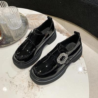 Лоферы Женская обувь Женская мода Туфли Мэри Джейн с круглым носком на плоской подошве Лоферы Оксфорды Платформа Повседневная металлическая цепочка пряжка Женские каблуки