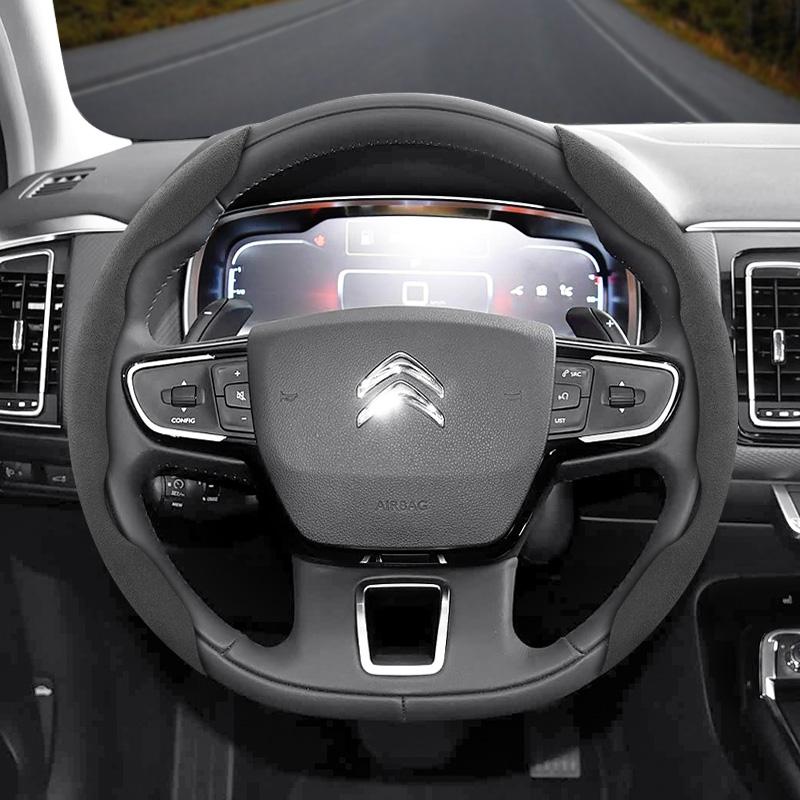 Suitable for Citroen Suede Snap-on Steering Wheel Cover Non-Slip C3 C4 X Berlingo C5 Aircross Jumper SpaceTourer Ami X Black Red