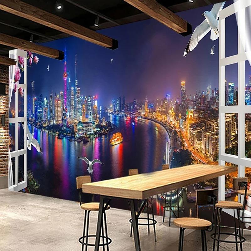 Beautiful Night View Photo Murals Living Room Sofa Background Wall Decor 3d Wallpaper