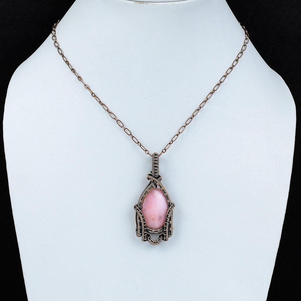 Pink Opal Pendant Copper Wire Wrapped Pendant Handmade Jewelry Wonderful Gemstone Pendant Copper Wire Wrap Jewelry Unique Pendant For Gift