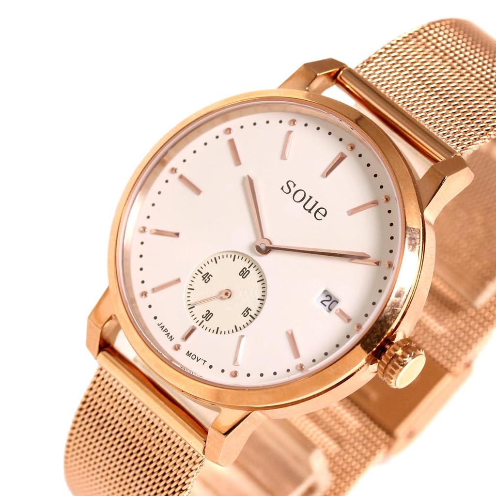 SOUE Pair Watch Classics Pair Watch Pair Couple 38mm Size Stainless Steel Belt Mesh Band Pink Gold Ivory Dial [SOUE] Women's Men's