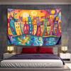 Colorful, Wavy Buildings Reflect On Water Under Vibrant Sunlit Sky. Patterned Tapestry for Bedroom and Living Room Home Decor