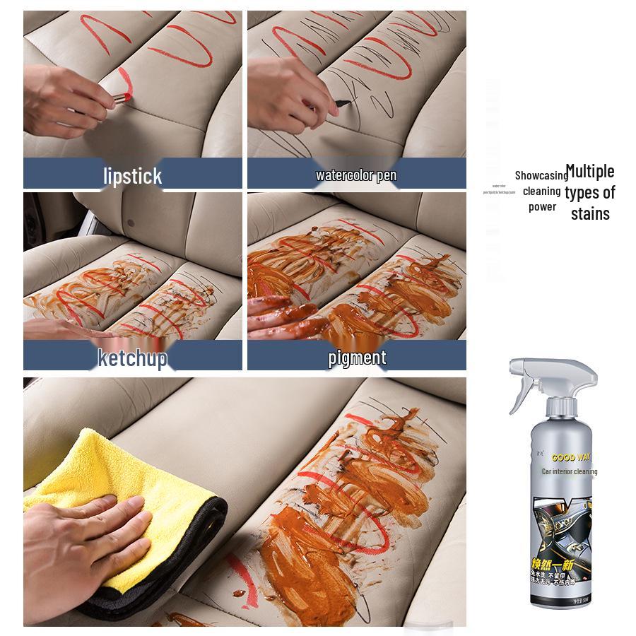 Wash-Free Car Interior Foam Cleaner Spray - Strong Stain Remover for Headliners & Leather.