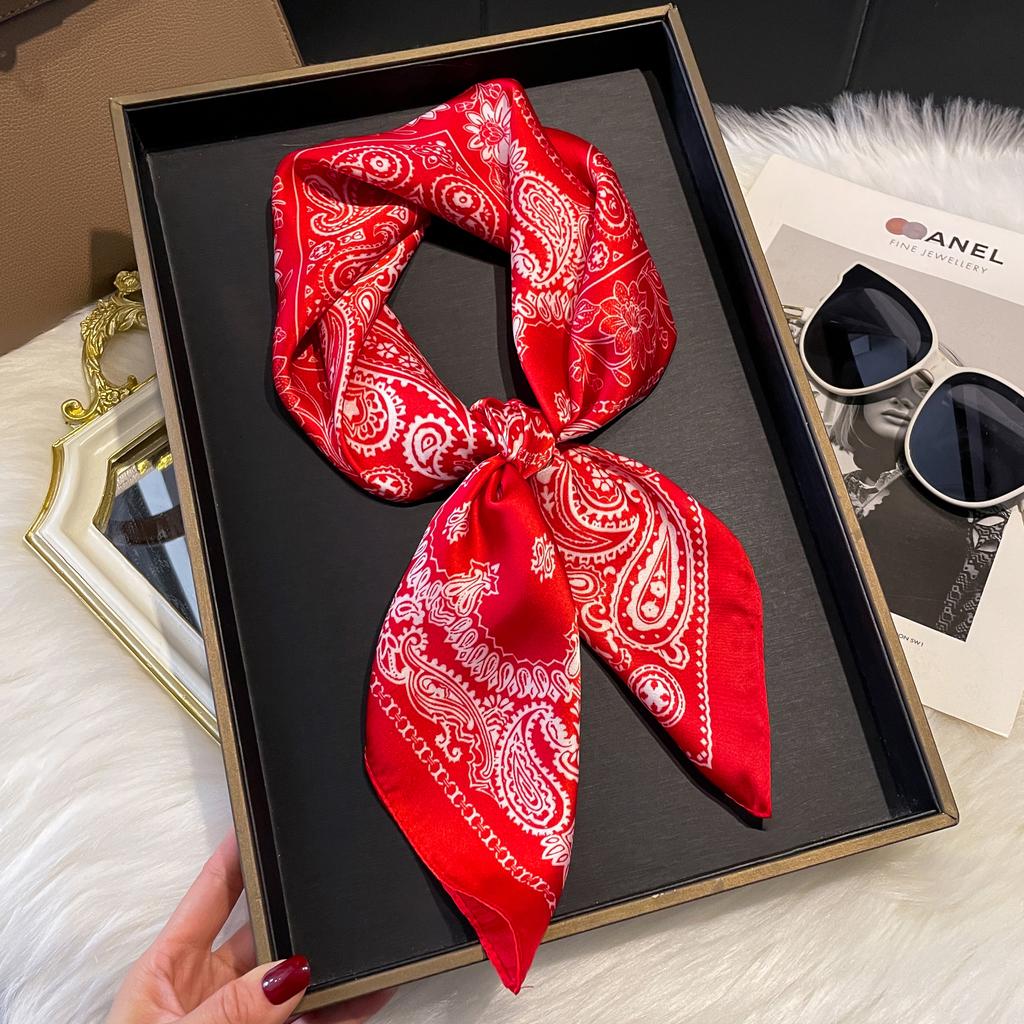 New Luxury Print 70*70cm Silk Square Scarf Women Soft Satin Hairband Neckerchief Tie Female Headband Foulard Bag Ribbon Gift