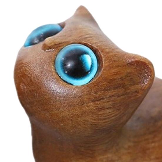 Mini Cat Figurine Hand-carved Wooden Cat Statue Collectible Polished Miniature Cat Ornament for Home Desk Bookshelf Decoration