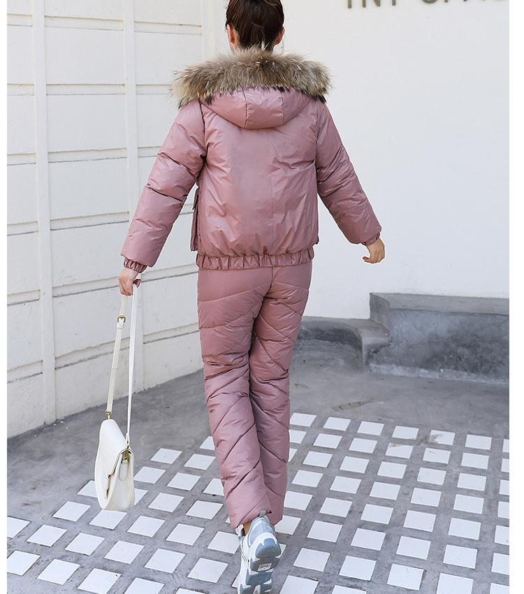 Женское зимнее короткое глянцевое ветрозащитное водонепроницаемое пальто с капюшоном, костюм из двух предметов, куртка-пуховик, ватная теплая верхняя одежда с хлопковой подкладкой