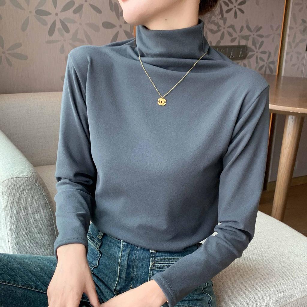 Женское нижнее белье из микронного бархата с высоким воротом на осень и зиму с утолщенным двухсторонним ворсовым воротником и длинными рукавами