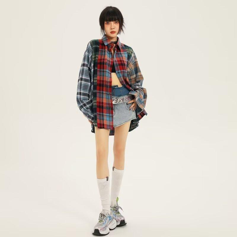 2024 Клетчатая рубашка с длинным рукавом в японском стиле Гонконга Ins Свободная рубашка для мальчиков Летнее модное универсальное повседневное пальто