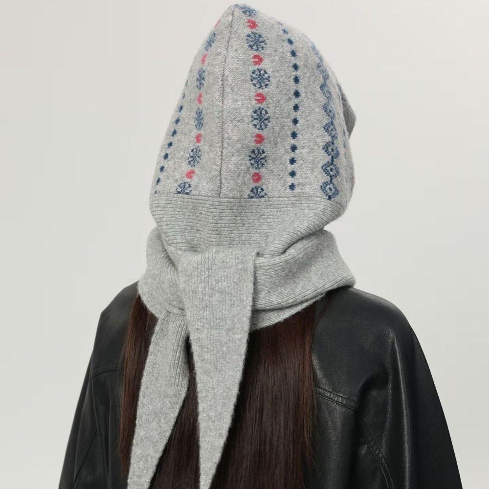 Шапка-пуловер Шапка с защитой ушей Шарф Шапка Вязаная шапка Модная шапка с капюшоном Уличная одежда