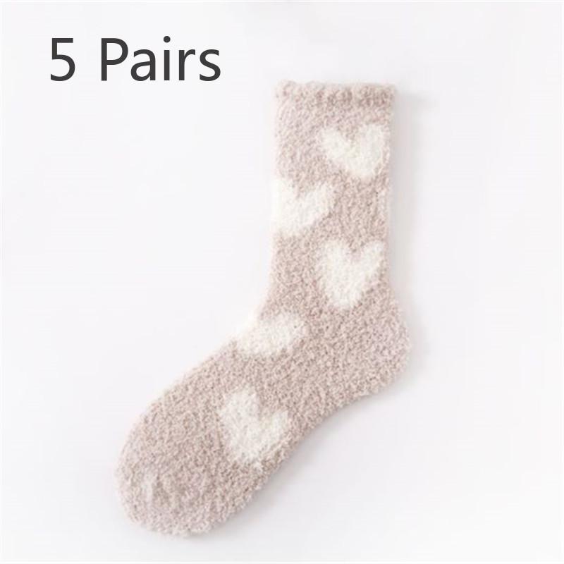 5 Pairs Pairs Women's Coral Velvet Mid-tube Socks Autumn and Winter Velvet Reinforced Warm Towel Socks Floor Socks