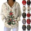 Women's Casual Fashion Long-Sleeved Zip-Up Christmas Print Knitted Hoodie
