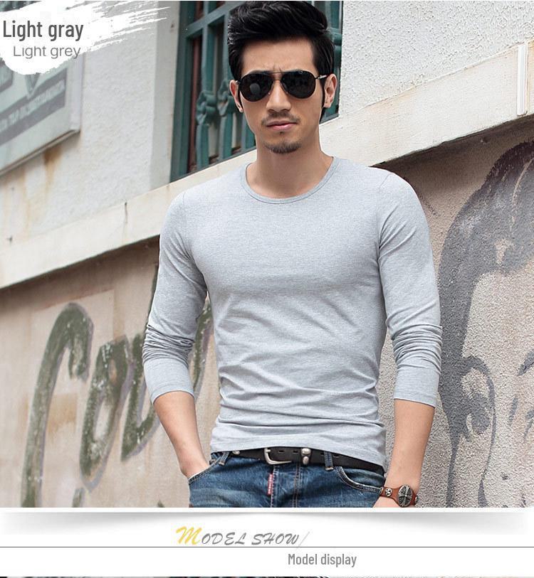 2019 Весна/Лето Мужская футболка Slim Fit с длинным рукавом и круглым вырезом