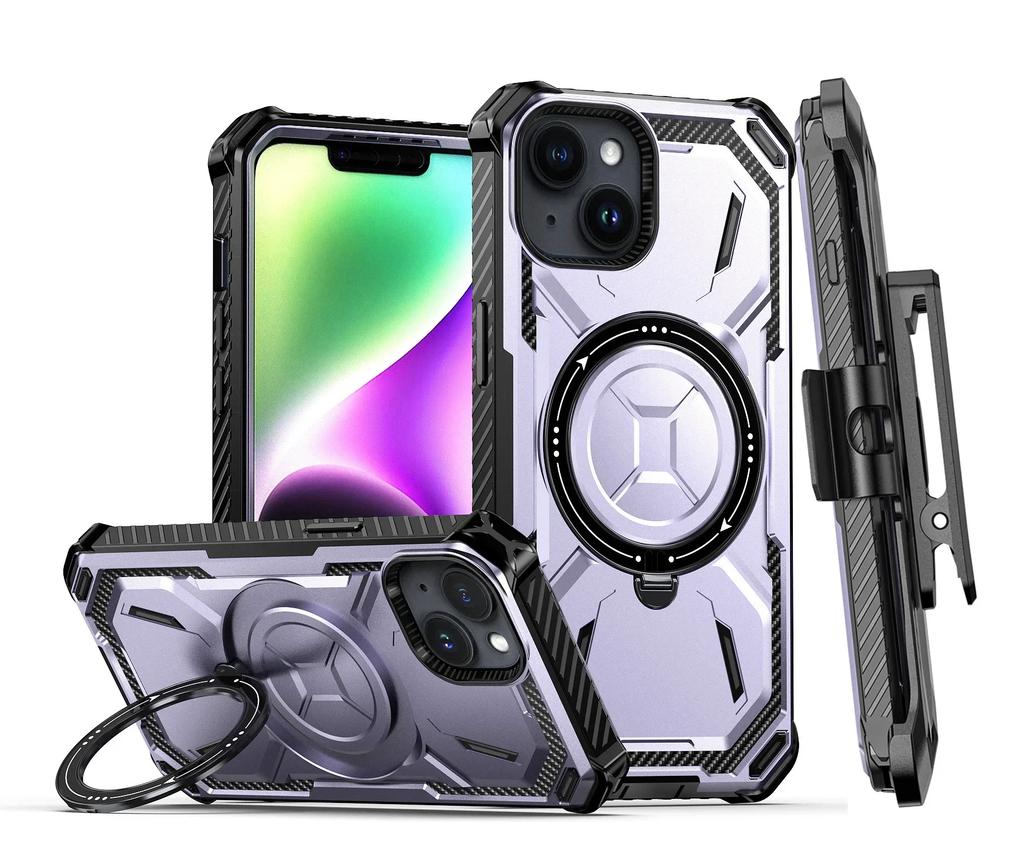 Для iPhone 16 15 14 Plus 13 12 11 Pro Max Armor Rugged For MagSafe Магнитный чехол для телефона с держателем кольца и зажимом для ремня