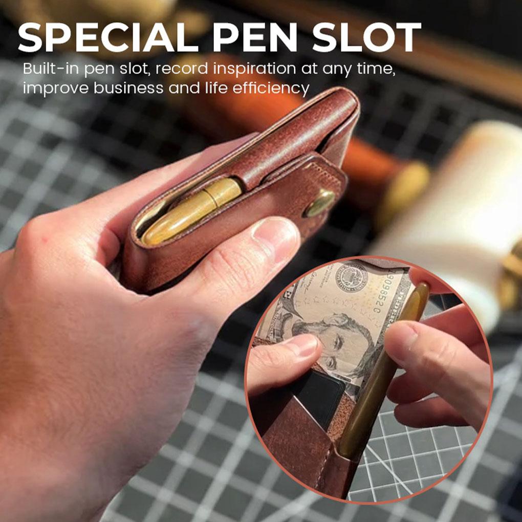 Тонкий кошелек с отделением для ручки, вместительный держатель для карт, кожаный держатель для карт ручной работы, кошельки для мужчин, Великобритания