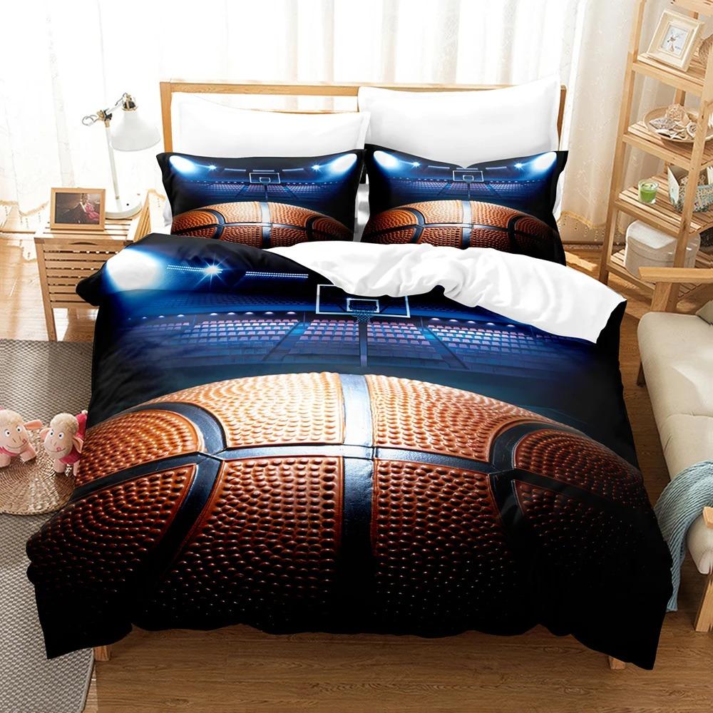 Basketball Bedding Sets,Polyester 3D Cartoon Boy's Duvet Cover Bedspread Pillowcase Bed Clothes Children Boys Bed Bedroom Sets