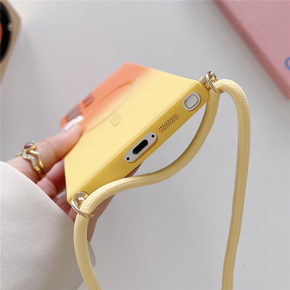 Necklace Magnetic Lanyards Wireless Charge Gradient Pattern Case For Samsung S23 S24 Ultra S22 Plus Silicone Cover For Iphone 15 14 13 12 11 Pro Max