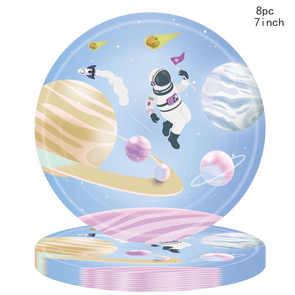 Light Blue Planet Party Disposable Tableware Set Rocket Planet Outer Space Plates Happy Kids Space Theme Birthday Party Decor