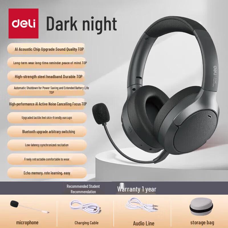 Deli LT777 Active Noise Cancelling Wireless Over-Ear Headset