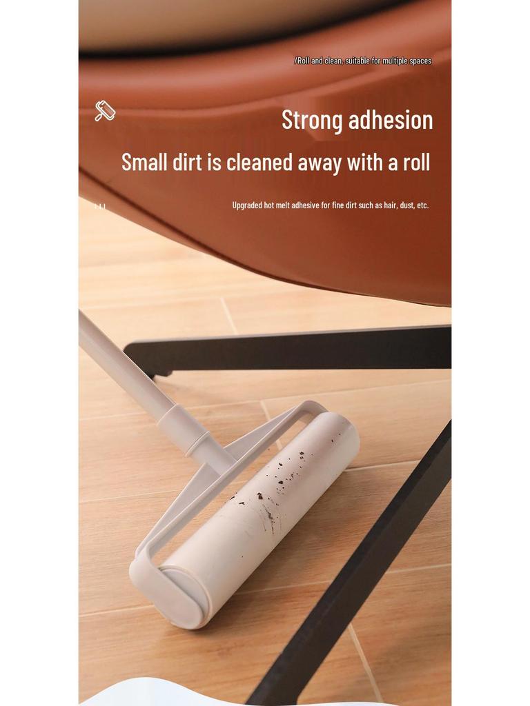 Long-Handle Lint Roller: Hair & Dust Removal Sticky Brush with Tearable Rolls for Floor and Bed.