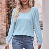 Женские футболки с длинными рукавами и квадратным вырезом, новые однотонные элегантные офисные женские футболки