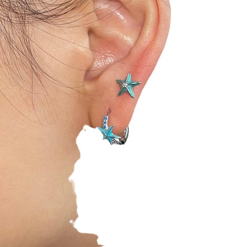Серьги-гвоздики в виде морской звезды с каплями синего масла, женские, маленькие, изысканные, уникальные, индивидуальные, модные, темпераментные, универсальные серьги