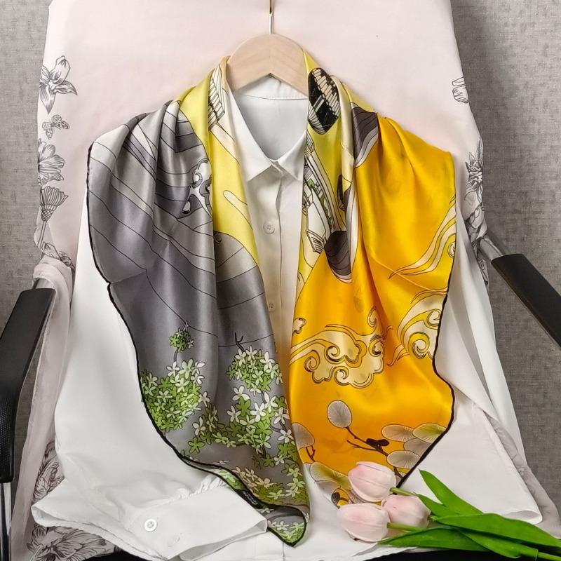 Spring and Autumn Thin Silk Scarf Women's Mulberry Silk 90 Square Scarf Versatile Fashion Shirt with Shawl Silk Scarf