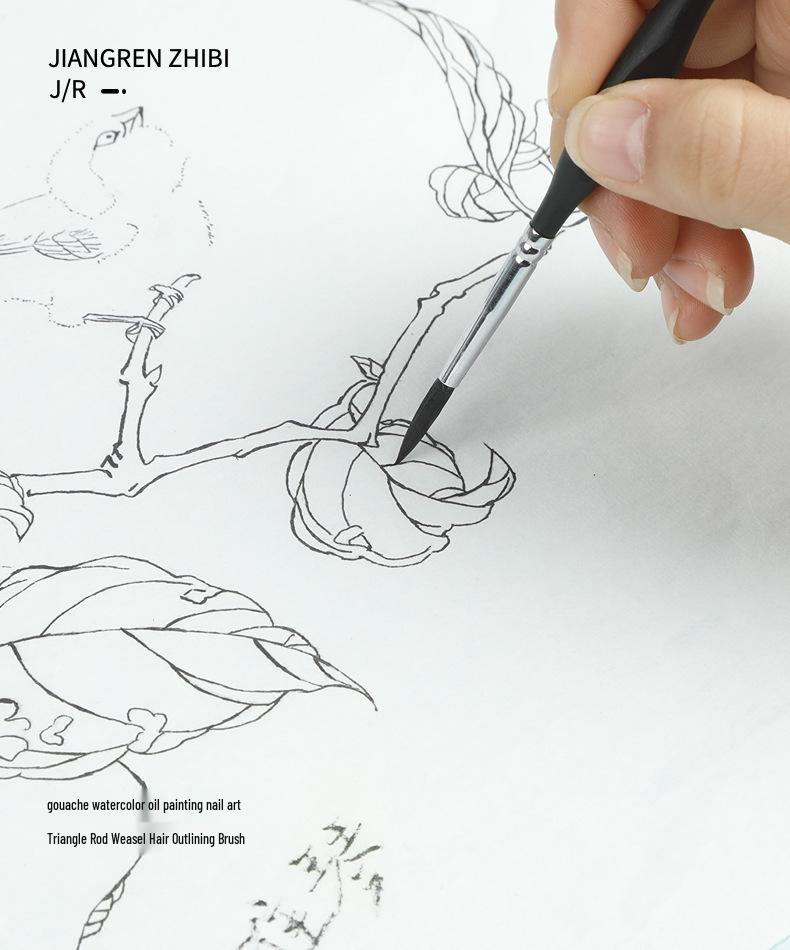 Треугольный набор кистей из шерсти ласки: Деревянный стержень для контурирования и линейного рисунка для акварельной и масляной живописи.