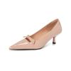 Остроносые туфли-лодочки женские с бантом телесного цвета на тонком каблуке с вырезом и темпераментные туфли на высоком каблуке для женщин