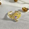 Medieval Jewelry Light Luxury Imitation Colored Treasure Open Ring Love Full Of Diamonds Zircon Retro Ring