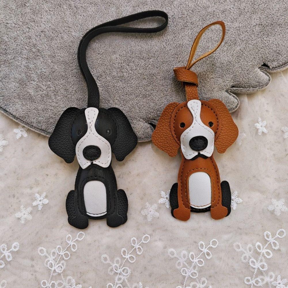 Cartoon Pu Leather Dog Keychain Charm Bag Pendant Border Collie Leather Pendant Car Accessory