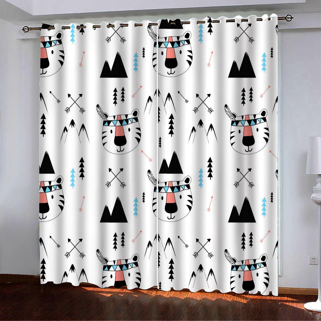 Curtain Black And White Series Simple Style Cartoon Animal Ins Digital Printing High Density Blackout Curtain