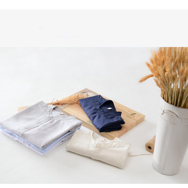 Мужская рубашка с воротником-стойкой, летняя повседневная рубашка с коротким рукавом 4XL, дышащая мужская одежда, простой стиль, однотонные рубашки из хлопка и льна